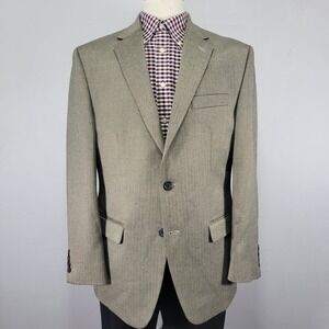 Chaps Men's Sport Coat Blazer‎ Two Button Light Brown Herringbone Poly Blend 42R